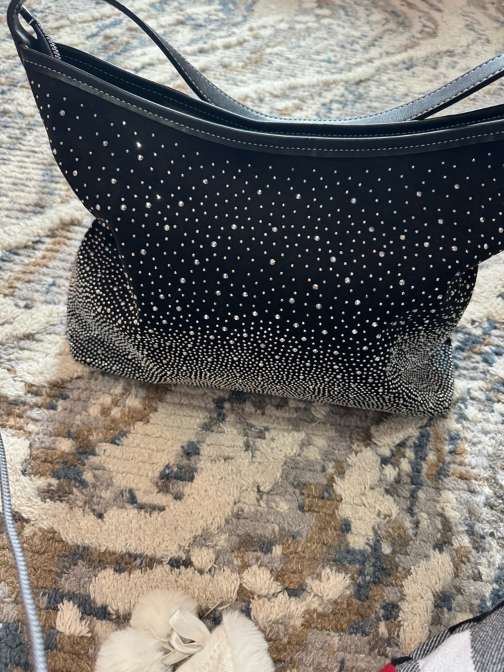 Black Rhinestone-Embellished Shoulder Bag